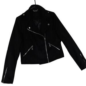 Joujou Vegan Suede Jacket Womens Large Black Moto Zip Cropped Lined A-Line